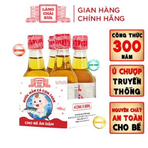 Lốc 4 Chai Nước Mắm Cá Cơm Than Làng Chài Xưa 60ml – Cho Bé Ăn Dặm Từ 6 Tháng, Giàu Vitamin